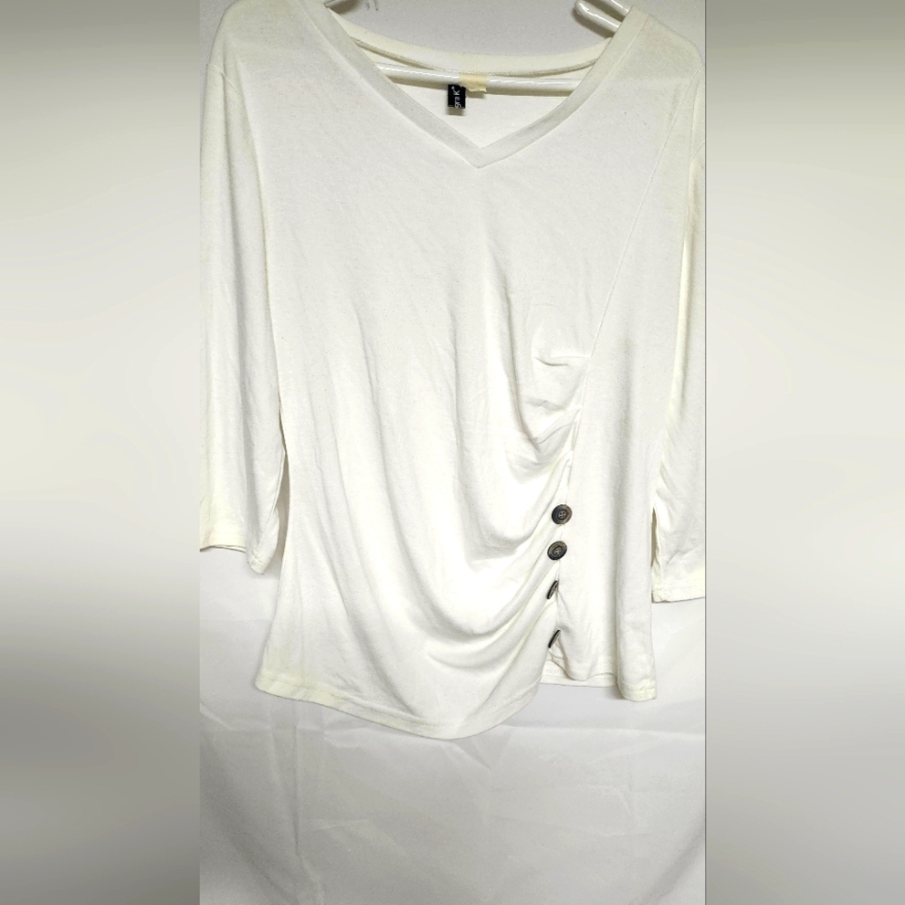 Allegra K Cream Long Sleeve Top with Button Accents